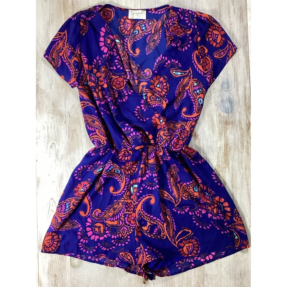 Everly Blue Romper With Red Paisley Design Women's Xs